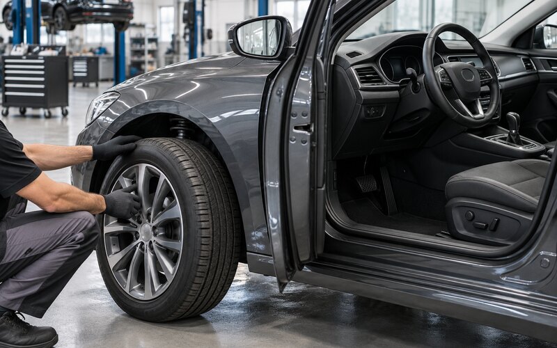 Servis ortamında otomobil direksiyonu ve ön teker kontrolü