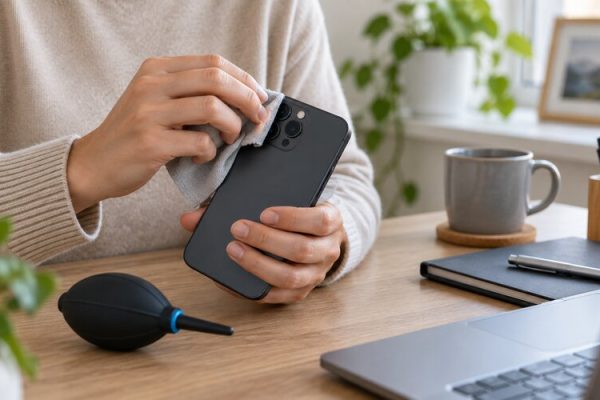 Telefon kamera lensini mikrofiber bezle temizleme